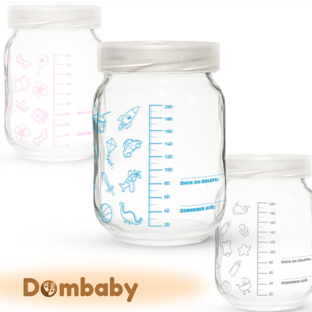 Kit 6 Frascos de Vidro para Leite Materno 200ml com Graduação