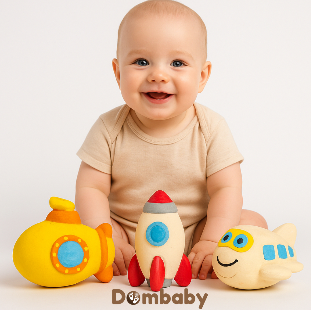 Kit Mordedores Bebê em Látex Natural – Foguete, Avião e Submarino Aprovado INMETRO