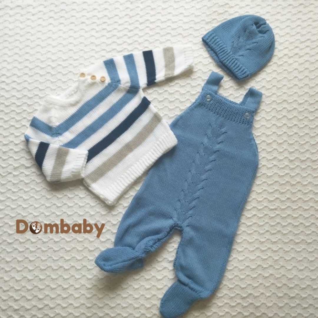 Saída de Maternidade Tricô Menino Kit 3 Peças – Enxoval Bebê Recém-Nascido