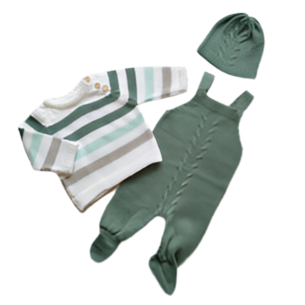 Saída de Maternidade Tricô Menino Kit 3 Peças – Enxoval Bebê Recém-Nascido