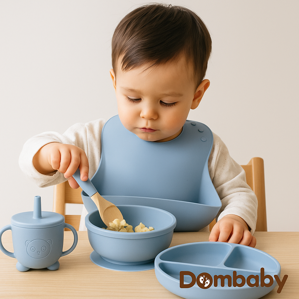 Kit 11 Peças e Talheres De Silicone Para Bebês e Crianças Colher Placa Silenciador Babadores