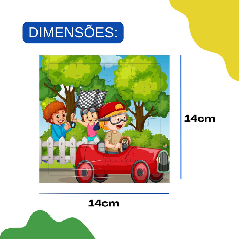 Kit 12 Jogos Quebra Cabeça Infantil em Madeira Mdf 16 peças cada (12 unidades)
