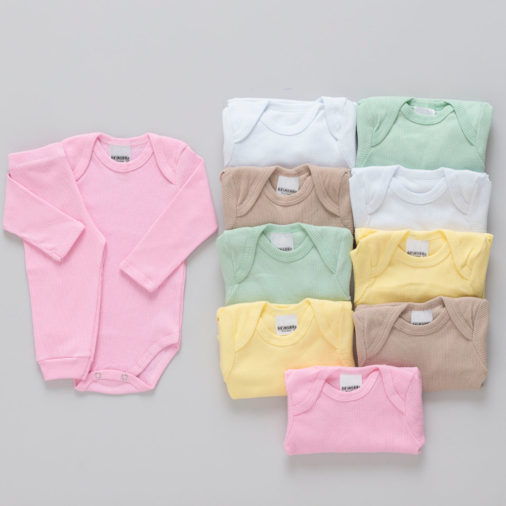 Kit 10 Peças Conjunto Body Manga Longa + Liso Infantil Bebê Menino e Menina