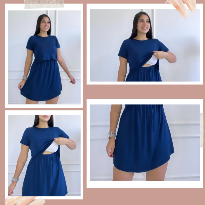 Vestido Amamentação Gestante Cores Premium Grávida Amamentar Maternidade Casual Vestidos Manga Curta