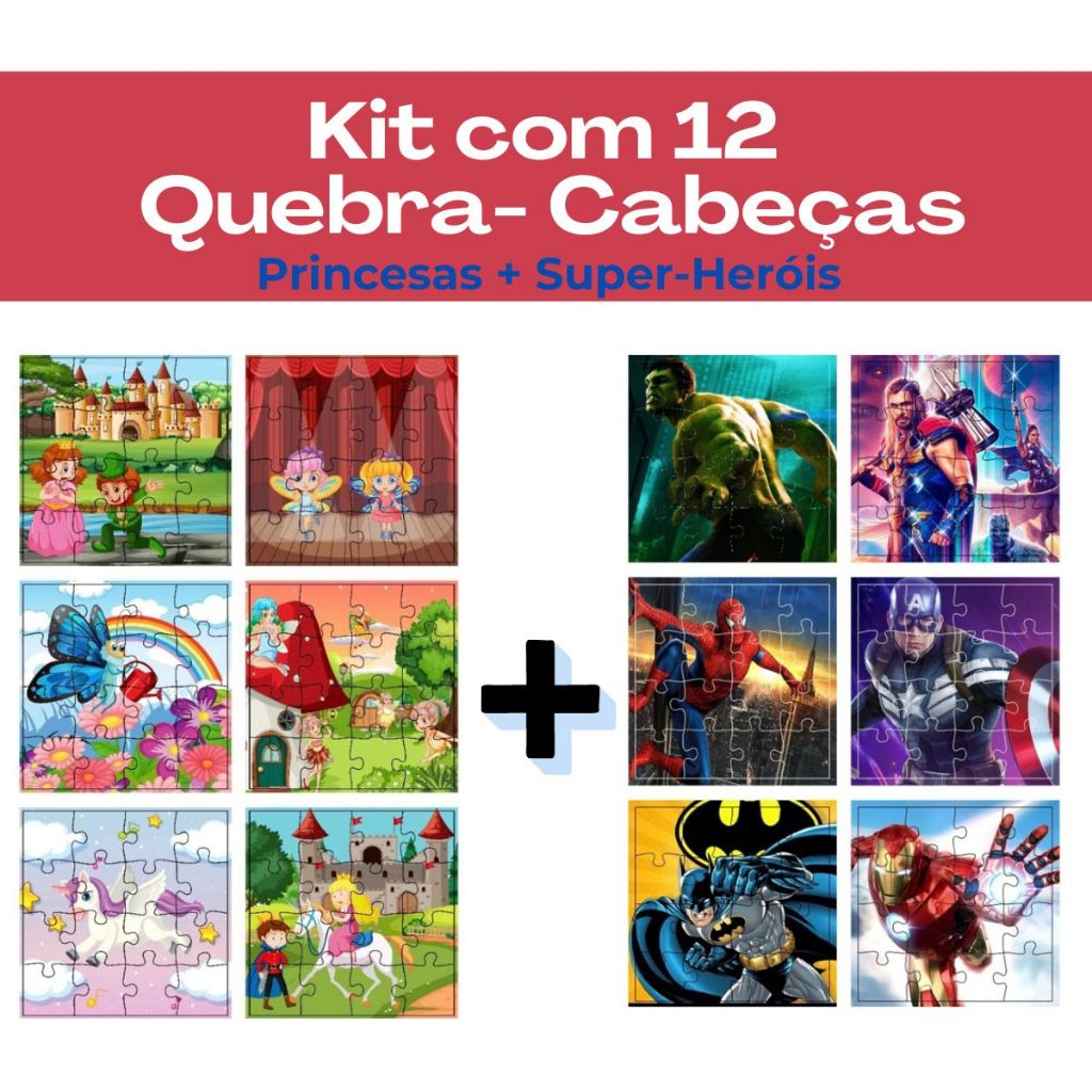 Kit 12 Jogos Quebra Cabeça Infantil em Madeira Mdf 16 peças cada (12 unidades)