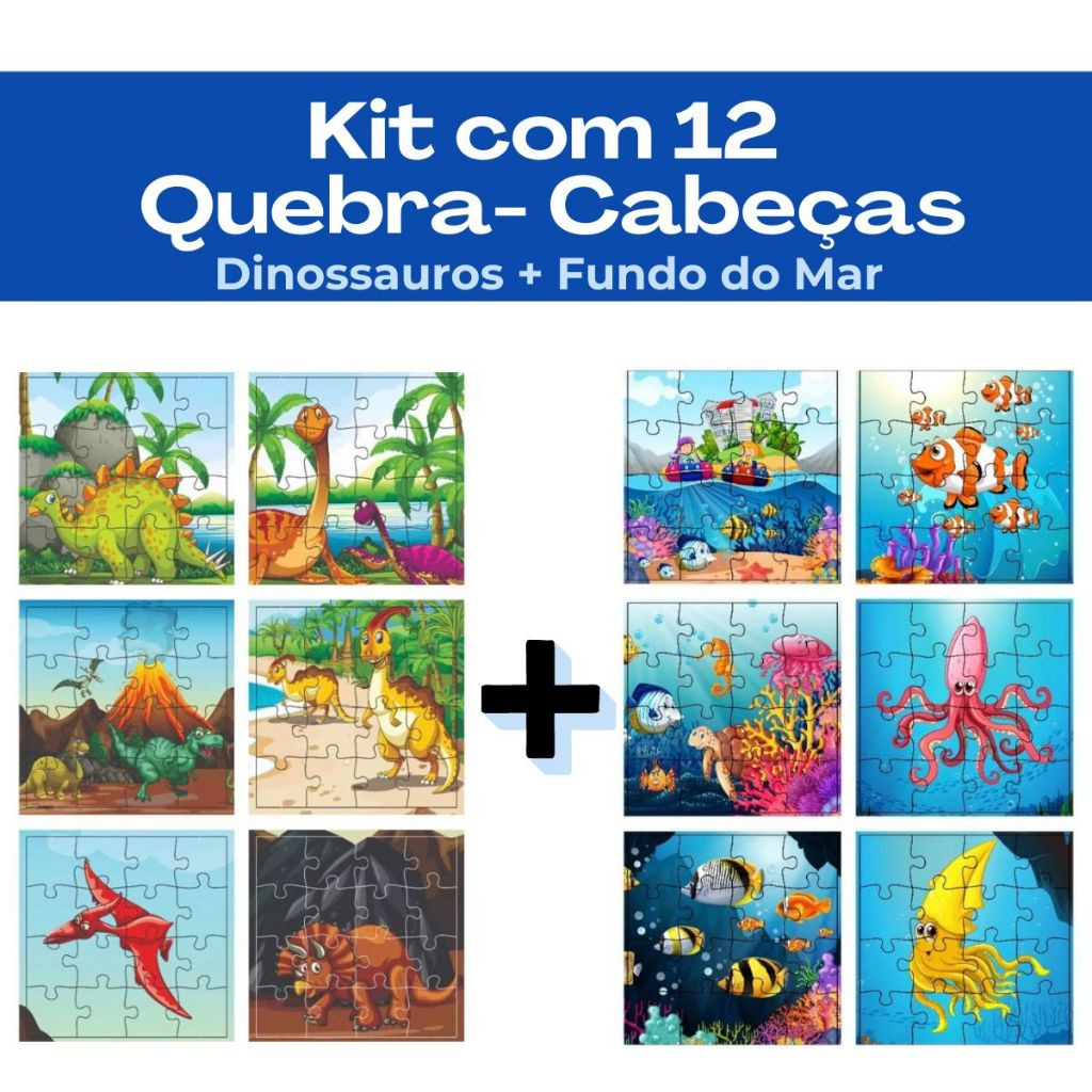 Kit 12 Jogos Quebra Cabeça Infantil em Madeira Mdf 16 peças cada (12 unidades)