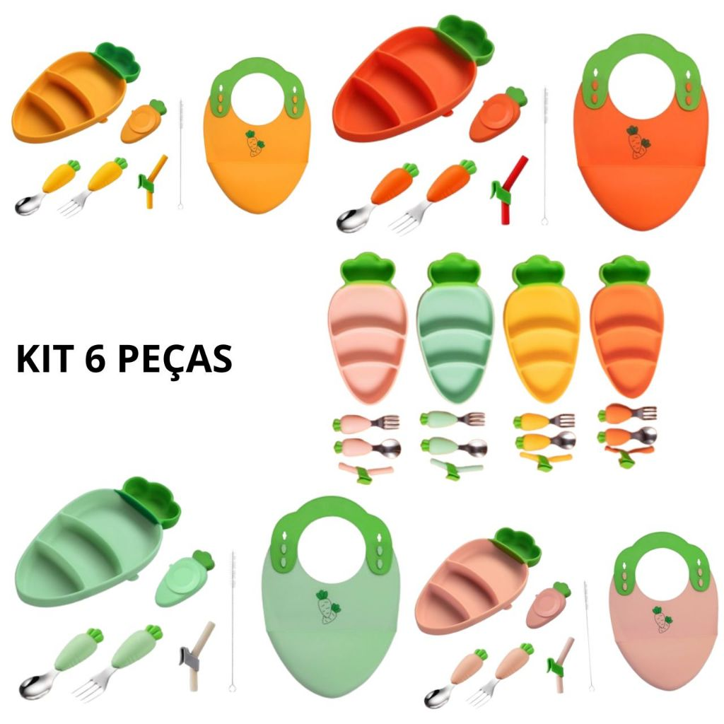 Cenourinha Kids – Alimentação Divertida p/ Bebê 6 Peças – Ventosa e Divisórias