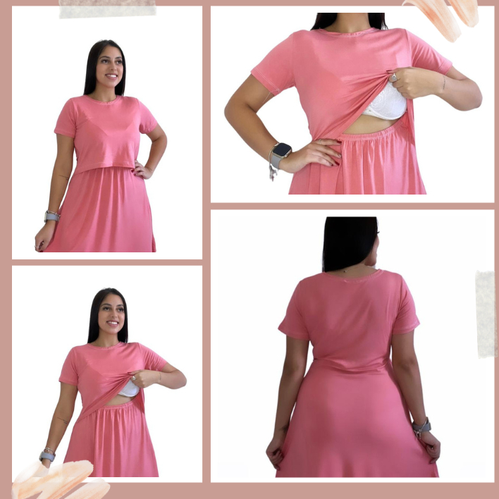 Vestido Amamentação Gestante Cores Premium Grávida Amamentar Maternidade Casual Vestidos Manga Curta