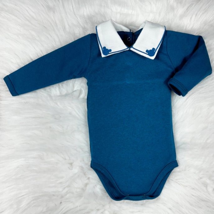 Body Bebe Menino Recem Nascido Gola Bordada