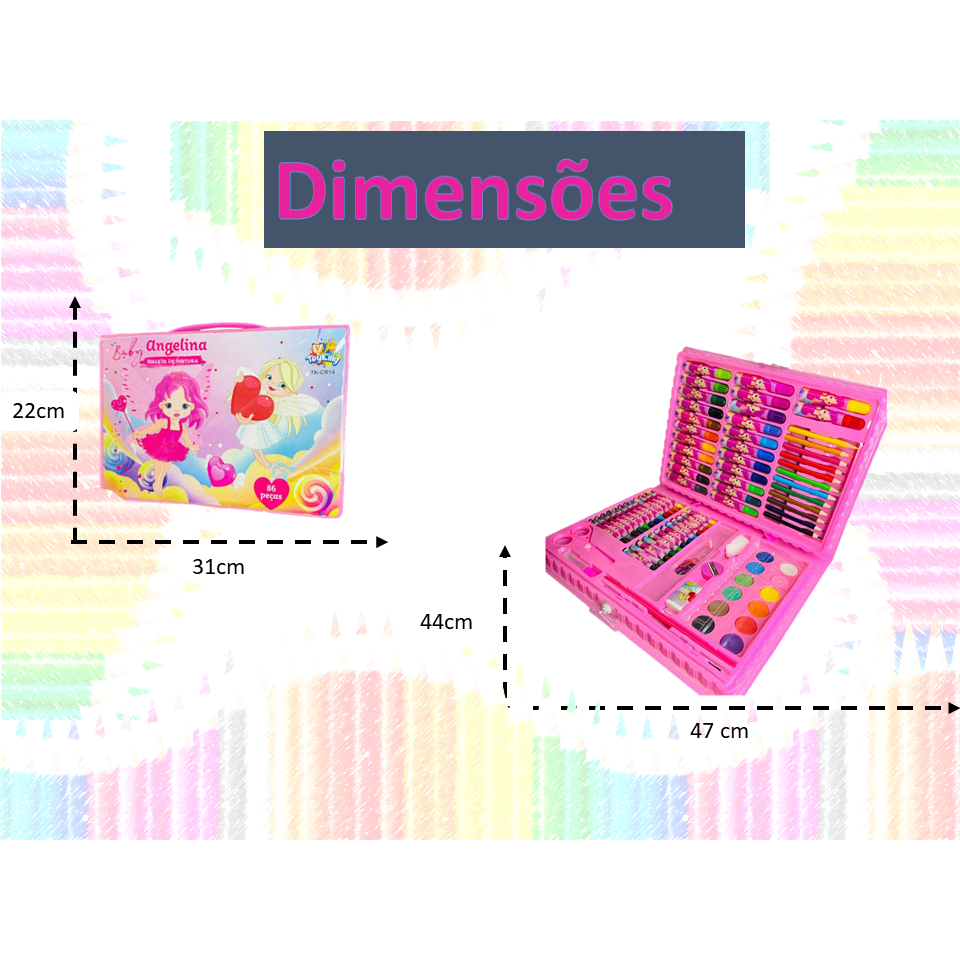 Kit Escolar Maleta de Pintura Infantil 86 Peças Baby Angelina ENVIO RÁPIDO