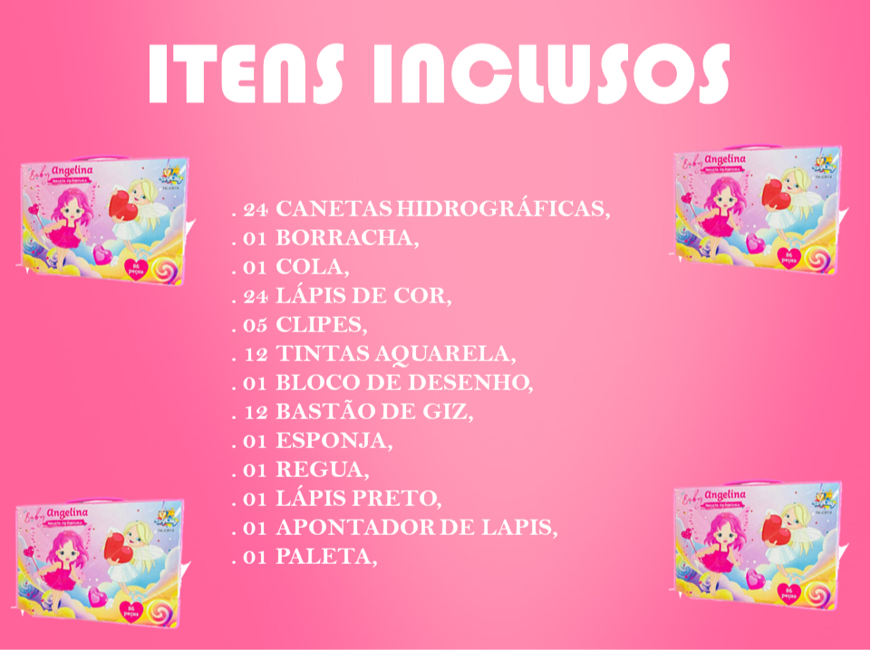 Kit Escolar Maleta de Pintura Infantil 86 Peças Baby Angelina ENVIO RÁPIDO