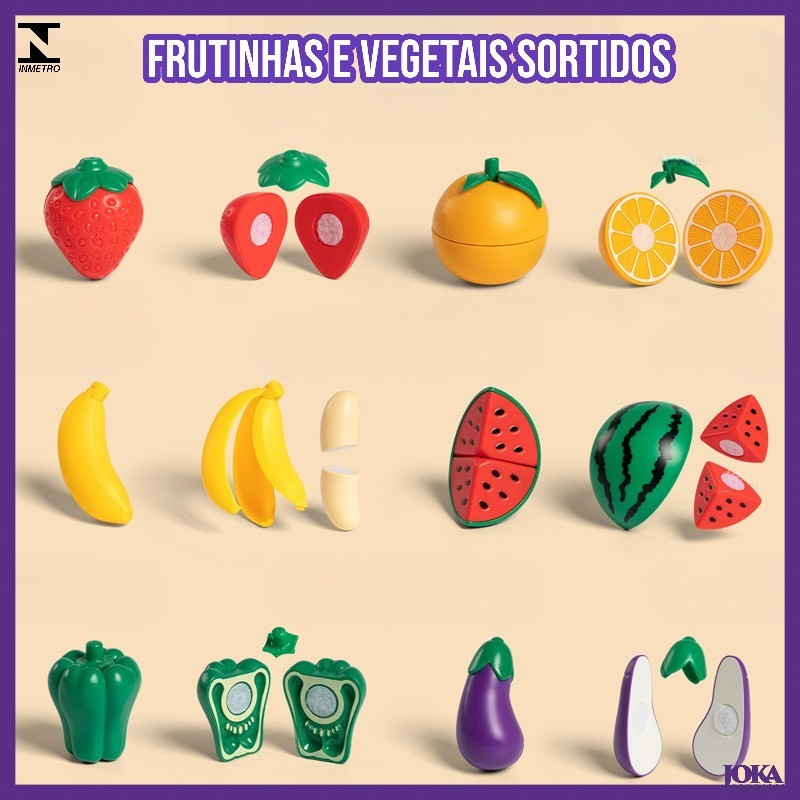 Brinquedo Montessori Frutas E Legumes De Cortar Ensina Comer