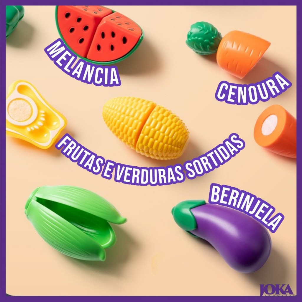 Brinquedo Montessori Frutas E Legumes De Cortar Ensina Comer