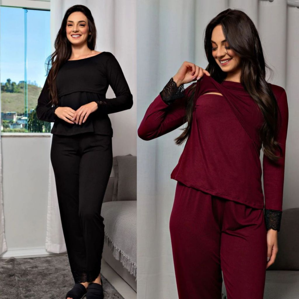 ConfortGest™ – Kit 2 Pijamas de Amamentação & Gestante