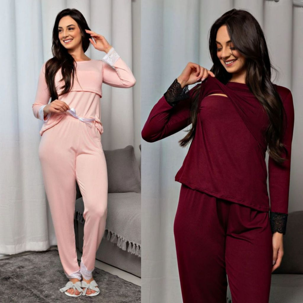 ConfortGest™ – Kit 2 Pijamas de Amamentação & Gestante