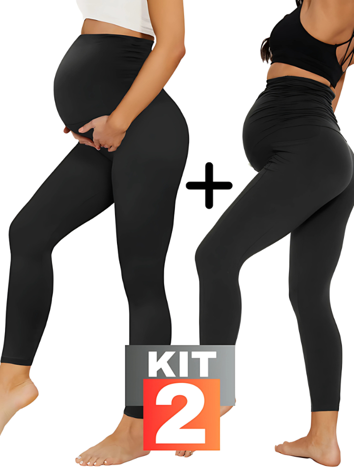 Kit 2 Legging gestante calça grávida maternidade suplex conforto barriga cós alto plus size curva