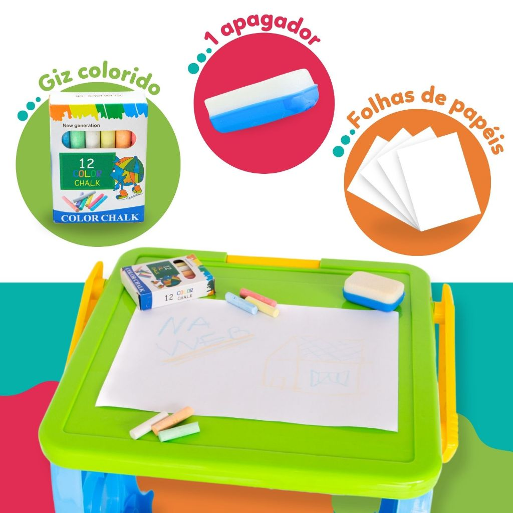 Mesa Infantil Lousa Mágica Mesinha Interativa de Desenho C/ Banco