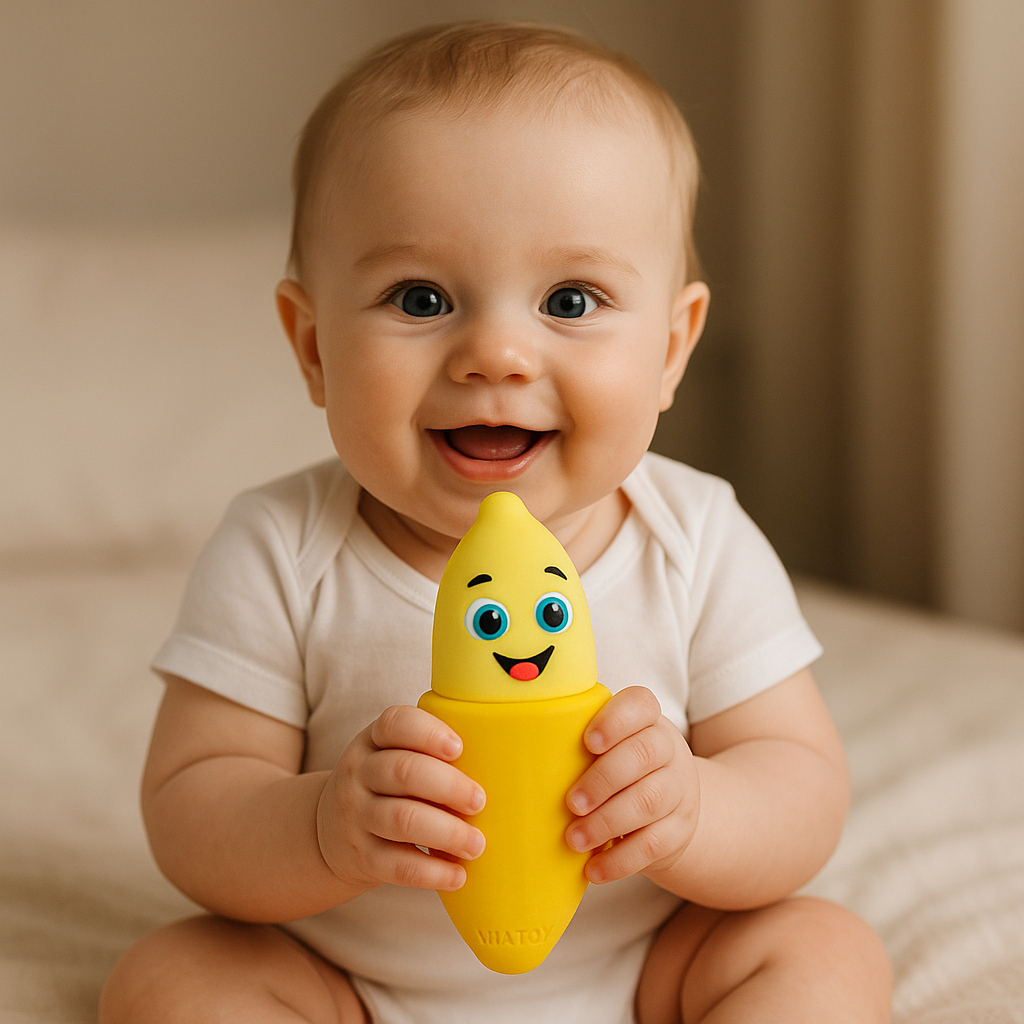 Kit Chocalho Mordedor Bebê Frutas e Vegetais Vila Toy – Alívio da Dentição | Barulho Suave | Macio e Atóxico