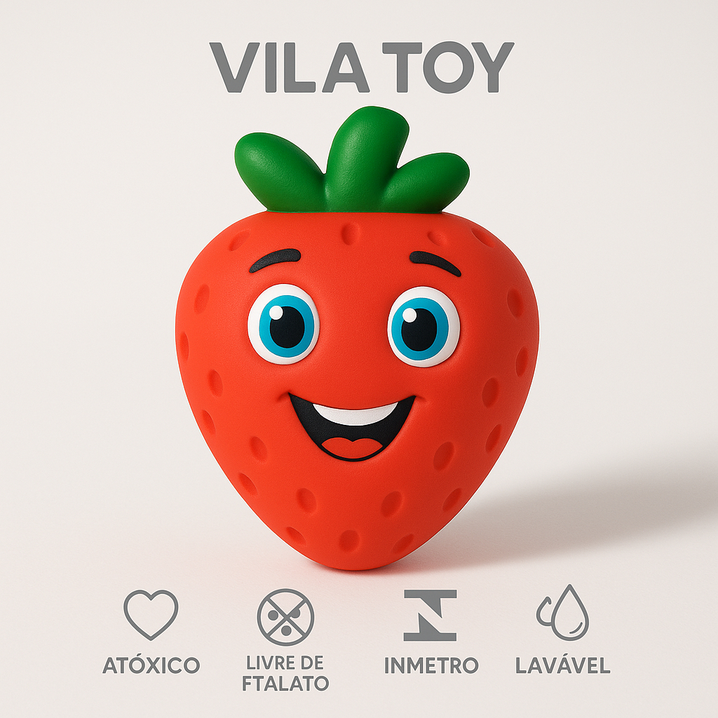 Kit Chocalho Mordedor Bebê Frutas e Vegetais Vila Toy – Alívio da Dentição | Barulho Suave | Macio e Atóxico