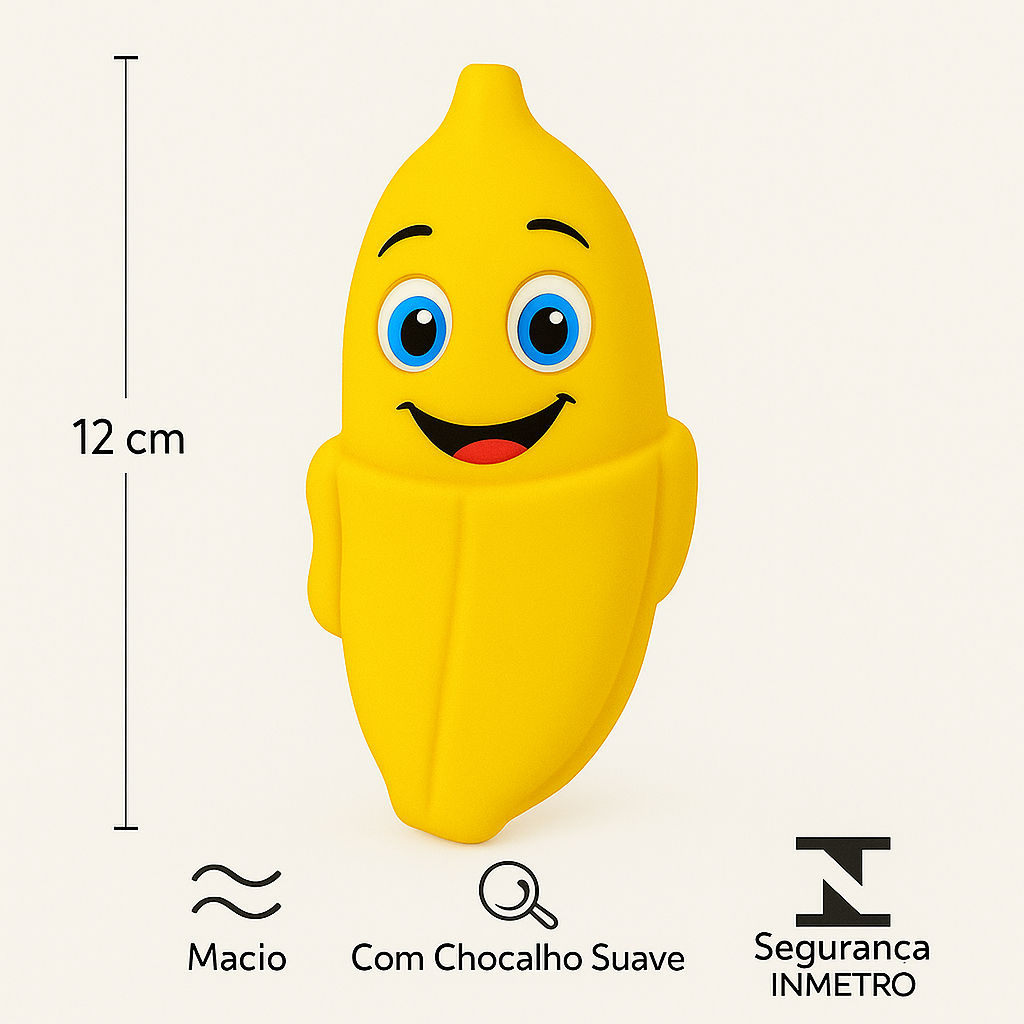 Kit Chocalho Mordedor Bebê Frutas e Vegetais Vila Toy – Alívio da Dentição | Barulho Suave | Macio e Atóxico