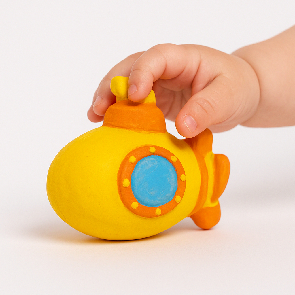 Mordedores Bebê Kit Foguete Avião Submarino – Látex Natural Pintado à Mão | Macio, Seguro e Aprovado INMETRO