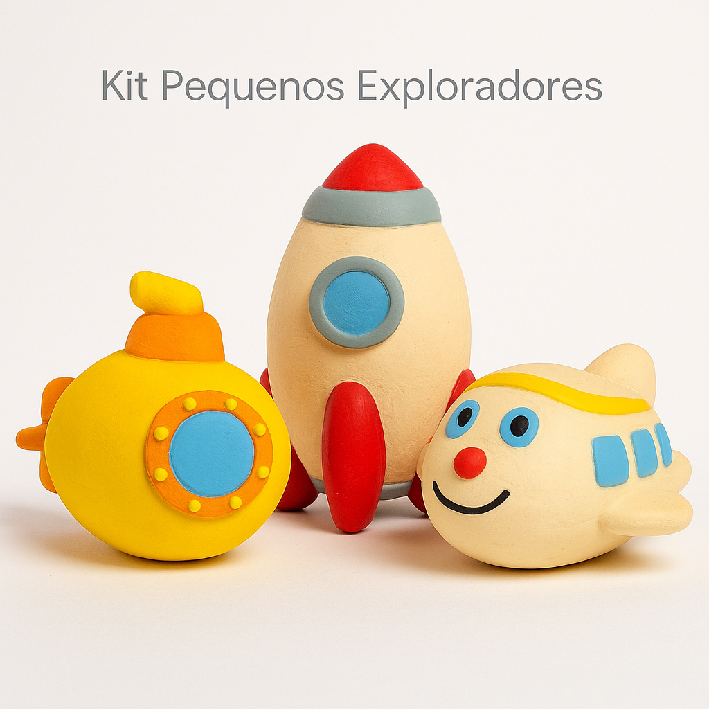 Mordedores Bebê Kit Foguete Avião Submarino – Látex Natural Pintado à Mão | Macio, Seguro e Aprovado INMETRO