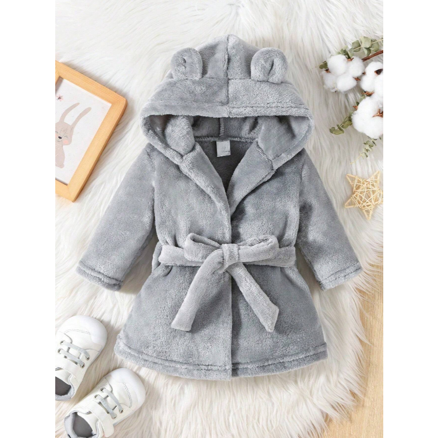 Roupão Infantil Quentinho Com Capuz e Cinto Tecido Plush Antialérgico