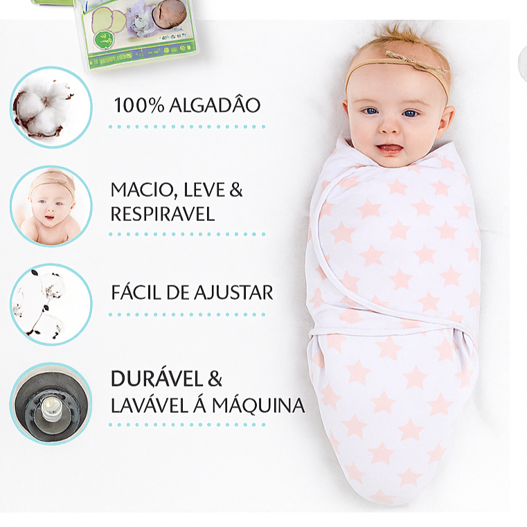 Cueiro Charutinho Swaddle Me Para Bebe Ajustavel com Velcro