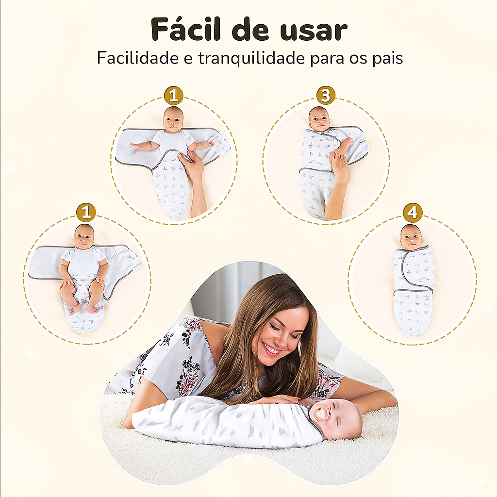 Cueiro Charutinho Swaddle Me Para Bebe Ajustavel com Velcro