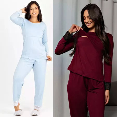 ConfortGest™ – Kit 2 Pijamas de Amamentação & Gestante
