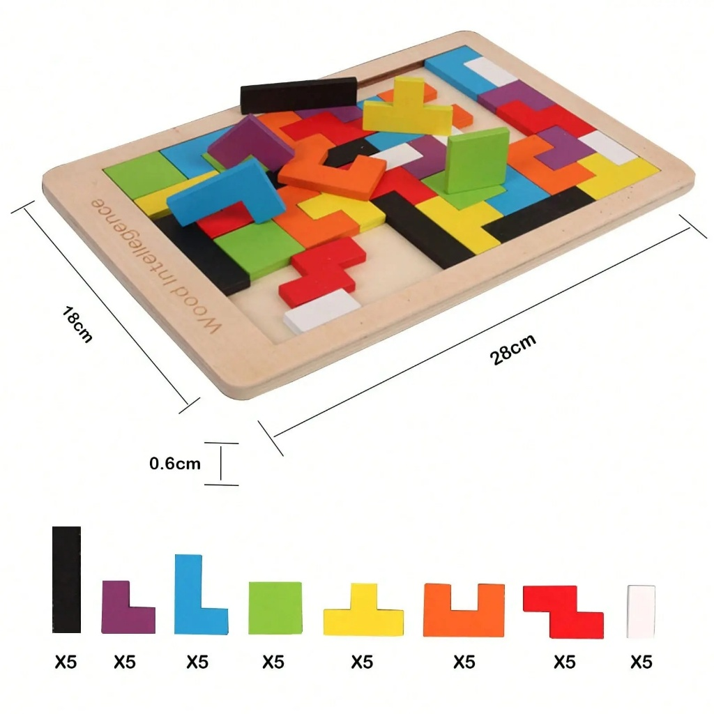 Tetris Quebra-Cabeça 3D Colorido Tangram De Madeira /jogos infantis educativos /Brinquedo Educativo