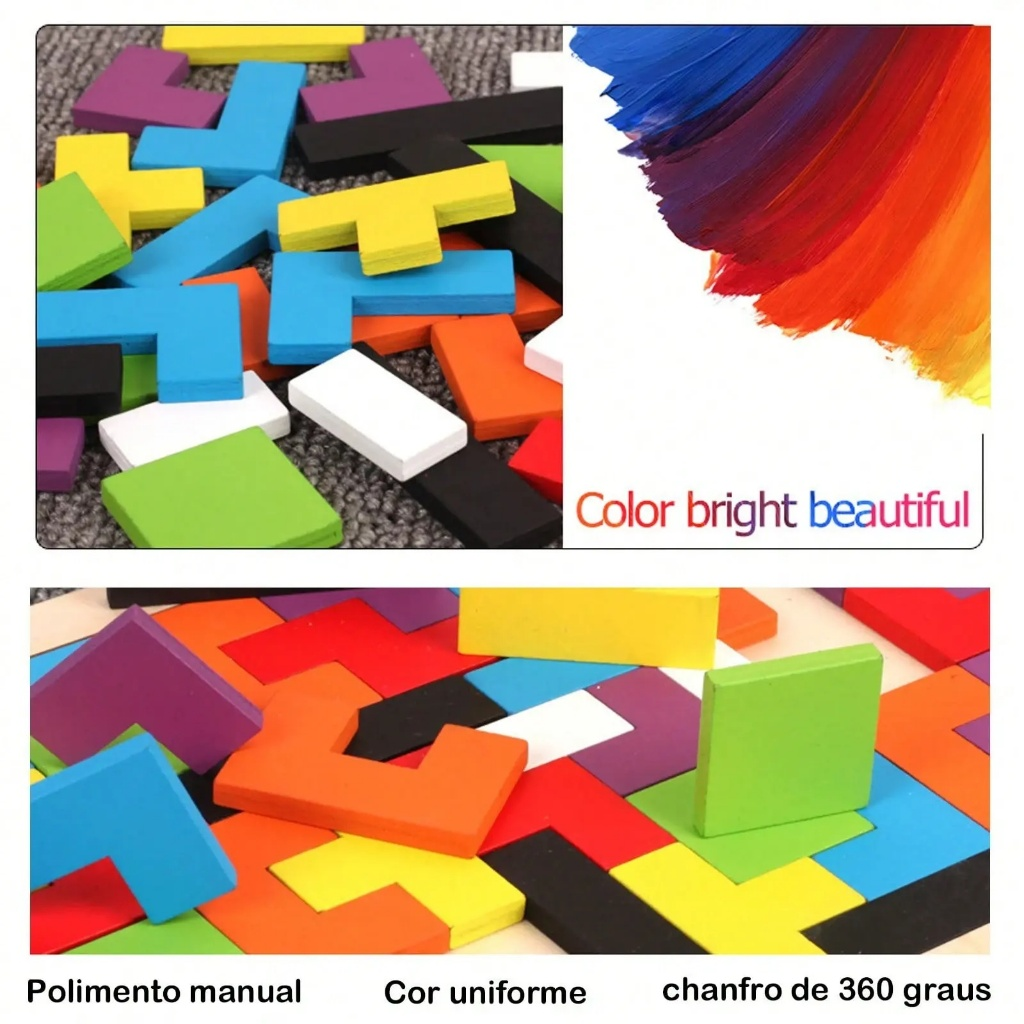 Tetris Quebra-Cabeça 3D Colorido Tangram De Madeira /jogos infantis educativos /Brinquedo Educativo