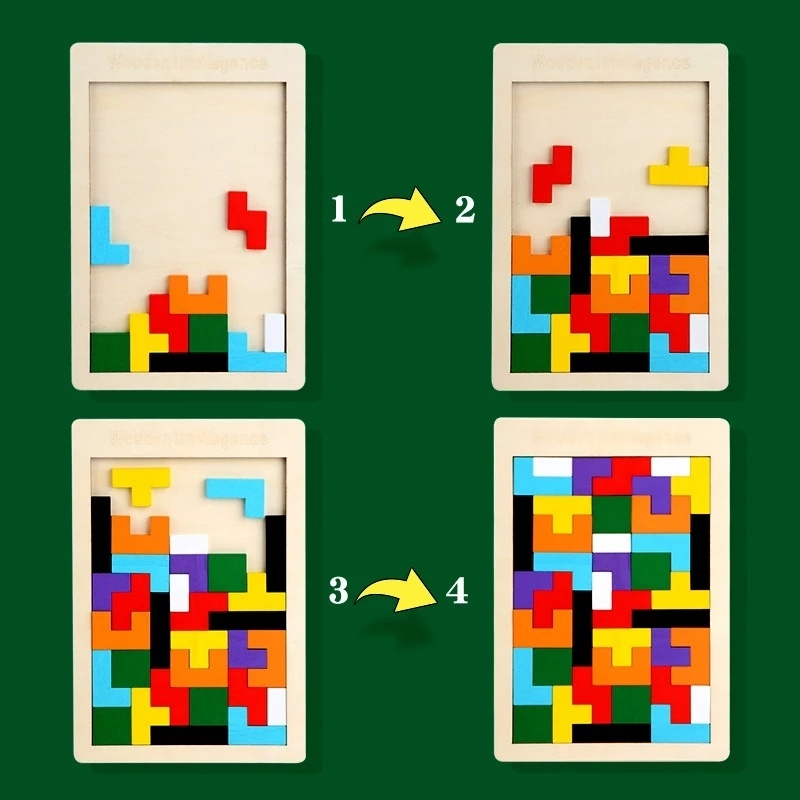 Tetris Quebra-Cabeça 3D Colorido Tangram De Madeira /jogos infantis educativos /Brinquedo Educativo