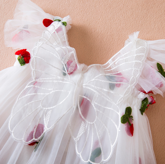 Vestido Borboleta Bebê Com Asas | De Verão Cereja Bordado Para Meninas