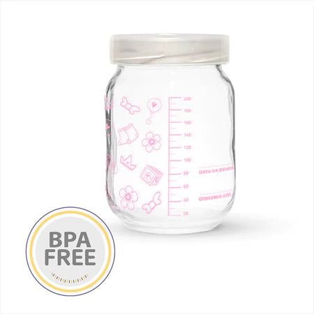 Kit 6 Frascos de Vidro para Leite Materno 200ml com Graduação