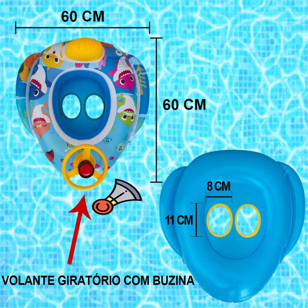 Boia Inflável p/ Bebês Tubarão ou Astronauti com Buzina e Fraldário
