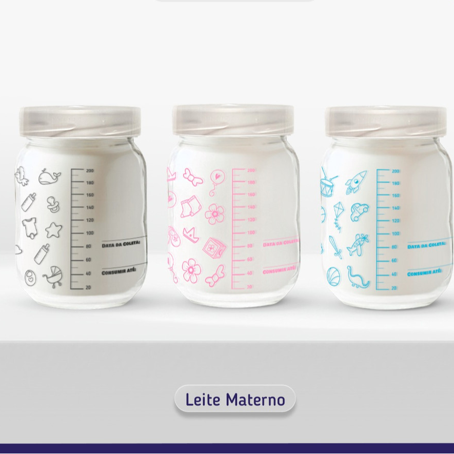 6 Frascos / Potes Vidro P/ Leite Materno - Graduação 200ml
