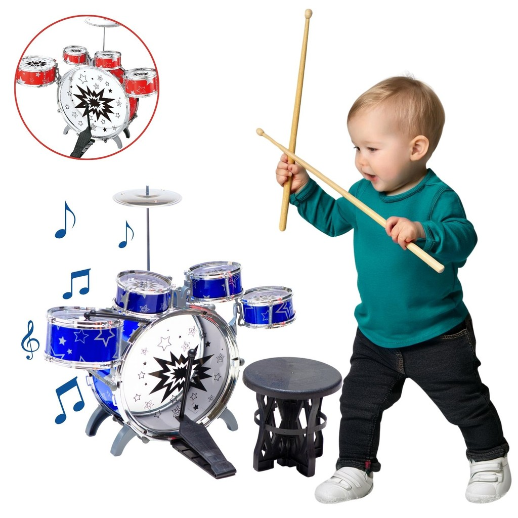 Mini Bateria Infantil Musical com Prato, Tambor e Baquetas