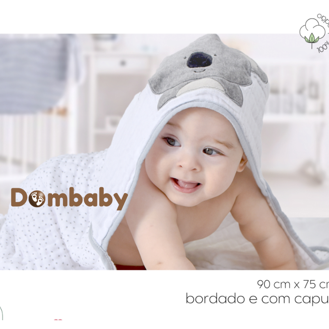 Toalha de Banho Soft com Capuz Bordado 3 Camadas – Papi Friends Bebê Bichinhos 90x75cm