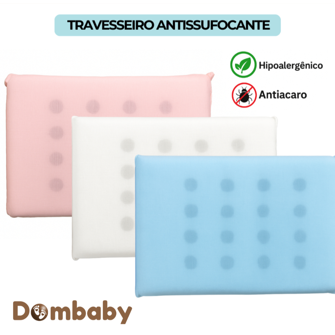 TRAVESSEIRO BEBÊ ANTISSUFOCANTE ANTIALÉRGICO, ANTIÁCAROS, RESPIRÁVEL C/ FUROS P/CARINHO E BERÇO PREMIUM LUXO