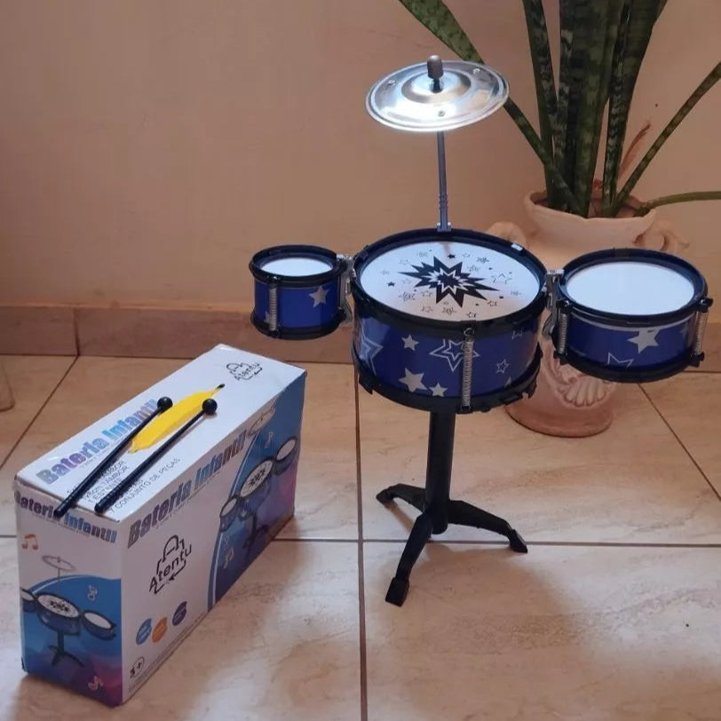 Mini Bateria Infantil Musical com Prato, Tambor e Baquetas