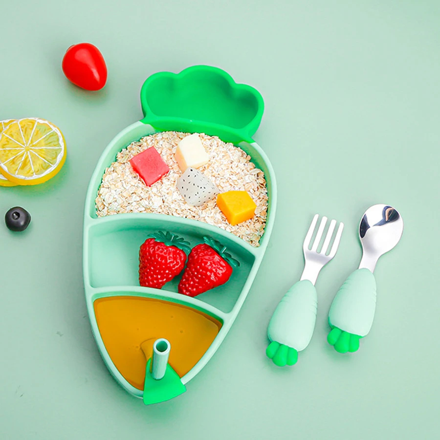 Kit 6 Peças de Talheres de Silicone formato de Cenoura para Bebês e Crianças