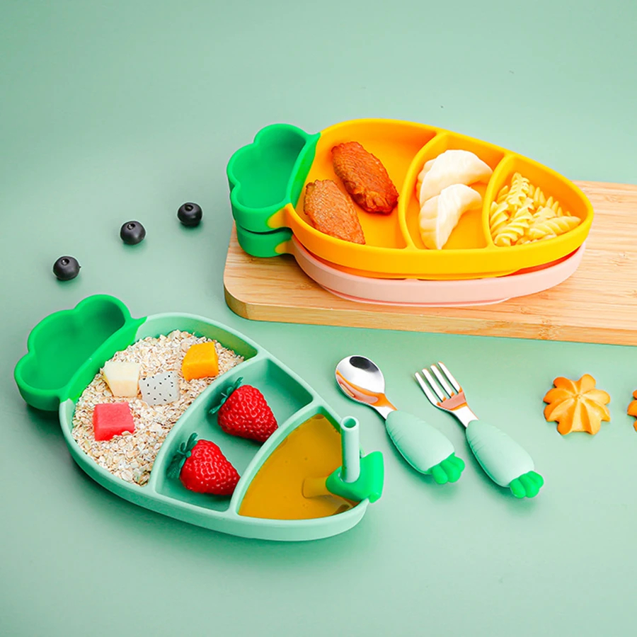 Kit 6 Peças de Talheres de Silicone formato de Cenoura para Bebês e Crianças