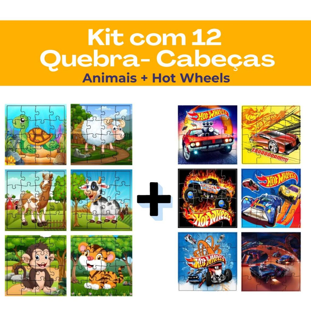 Kit 12 Jogos Quebra Cabeça Infantil em Madeira Mdf 16 peças cada (12 unidades)