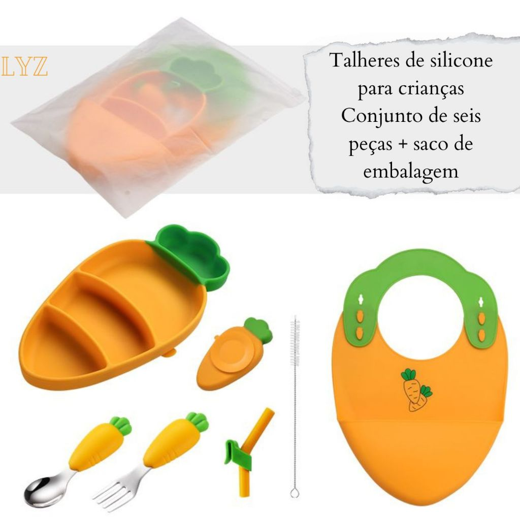 Cenourinha Kids – Alimentação Divertida p/ Bebê 6 Peças – Ventosa e Divisórias