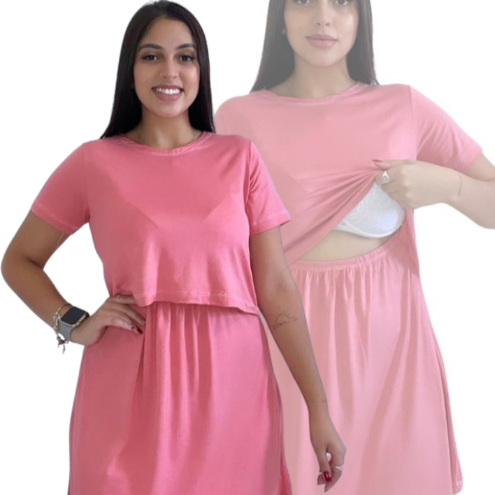 Vestido Amamentação Gestante Cores Premium Grávida Amamentar Maternidade Casual Vestidos Manga Curta