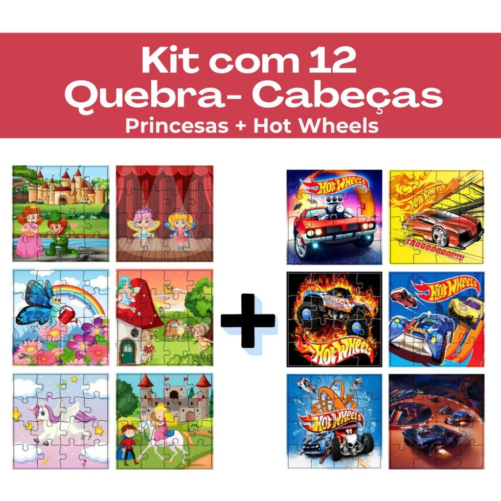 Kit 12 Jogos Quebra Cabeça Infantil em Madeira Mdf 16 peças cada (12 unidades)