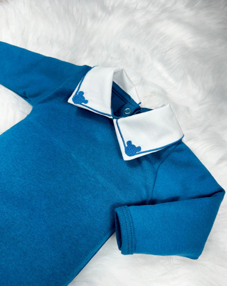 Body Bebe Menino Recem Nascido Gola Bordada