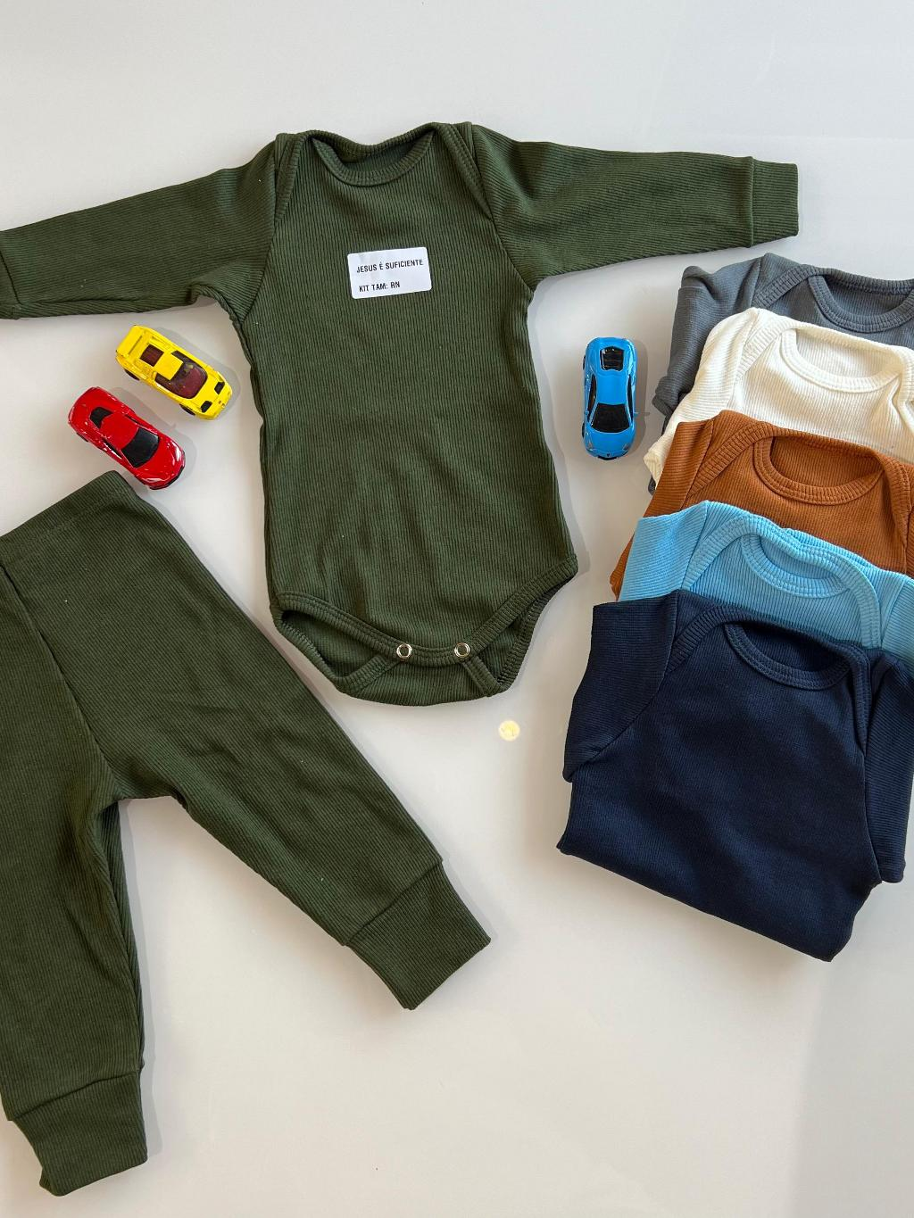 Kit 5 Conjunto Infantil de Body e Calça Bebê de Ribana Menino Confortavél do RN ao 3 Anos