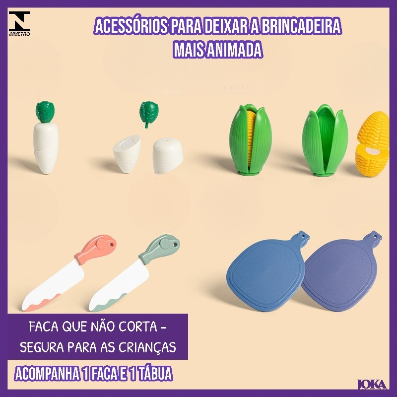 Brinquedo Montessori Frutas E Legumes De Cortar Ensina Comer